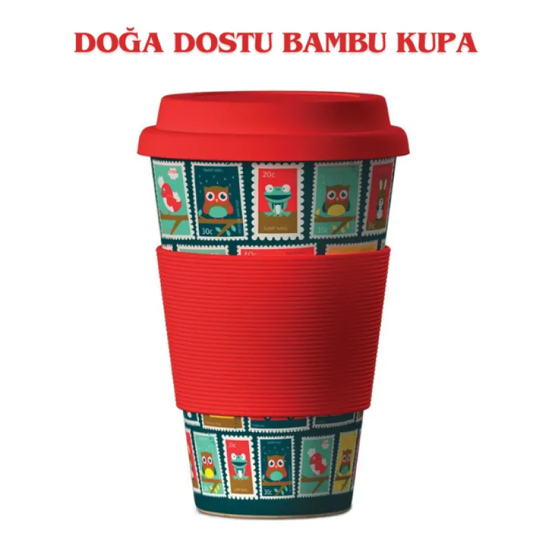 Balev Doğa Dostu Stamps (Red) Bambu Kupa 400 Ml